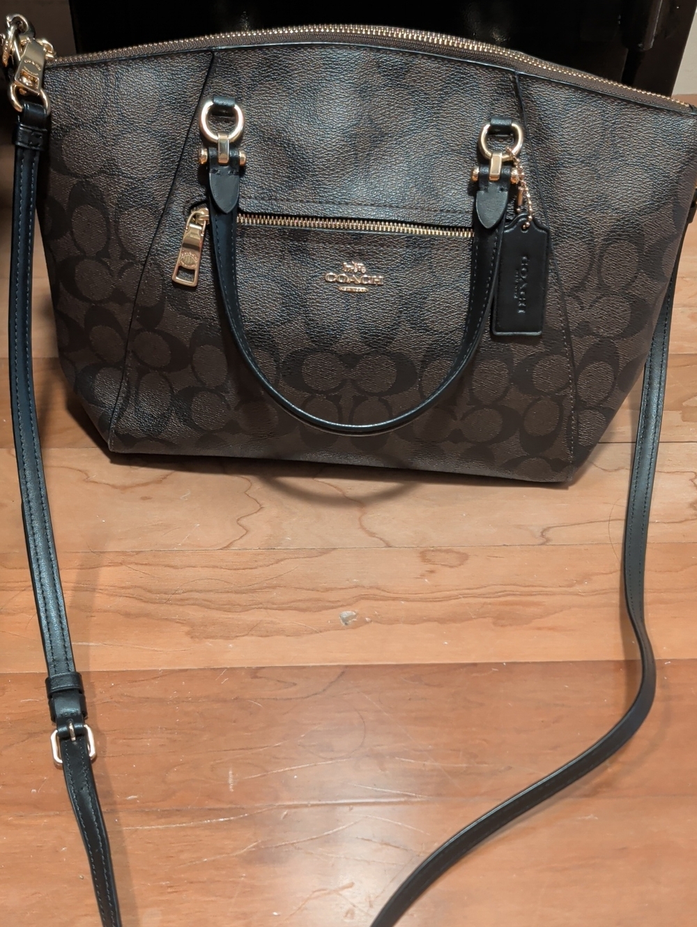 Coach Brown/Black Signature Canvas Satchel with Gold Hardware